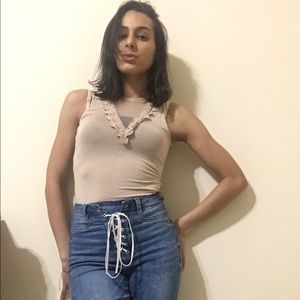 Cream blouse with mini transparent.